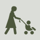 Piktogramm einer Mutter und einem Kind im Kinderwagen.