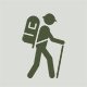 Piktogramm eines Wanderers mit großem Rucksack und Wanderstock.
