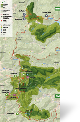 Karte mit Highlights des Nationalpark Schwarzwald