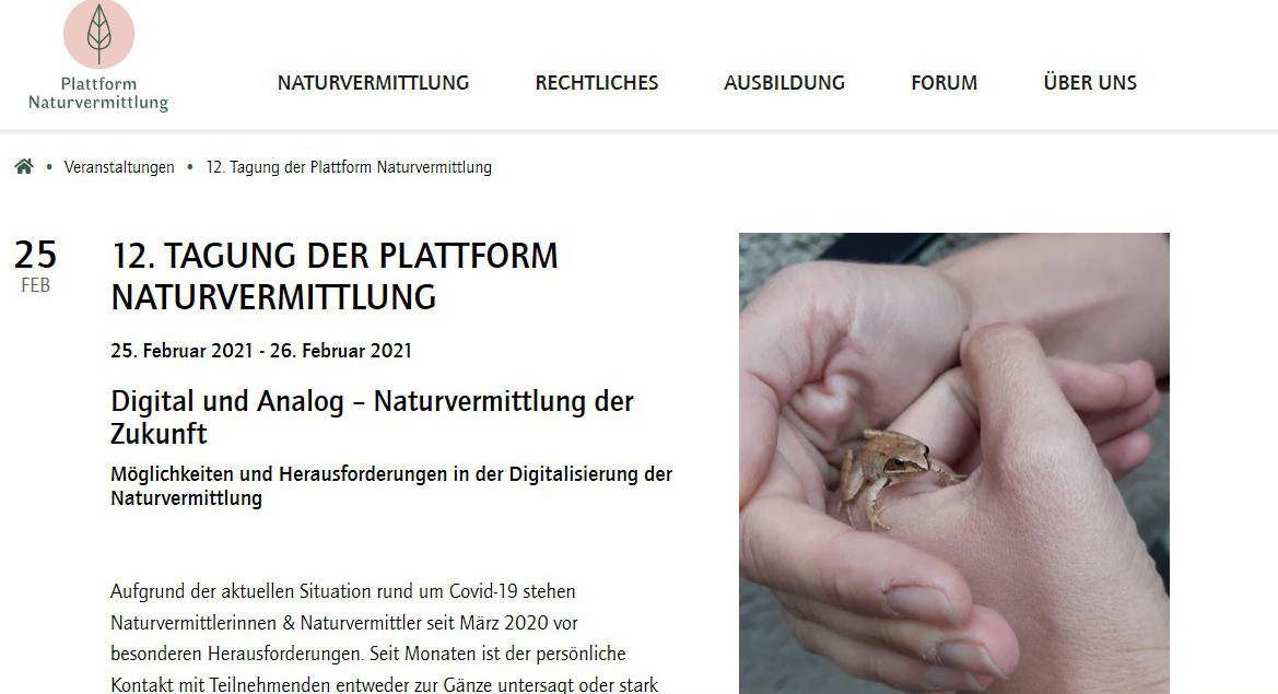 Foto der Website der "Plattform Naturvermittlung" © Ulrike Schweiger (Nationalpark Schwarzwald)