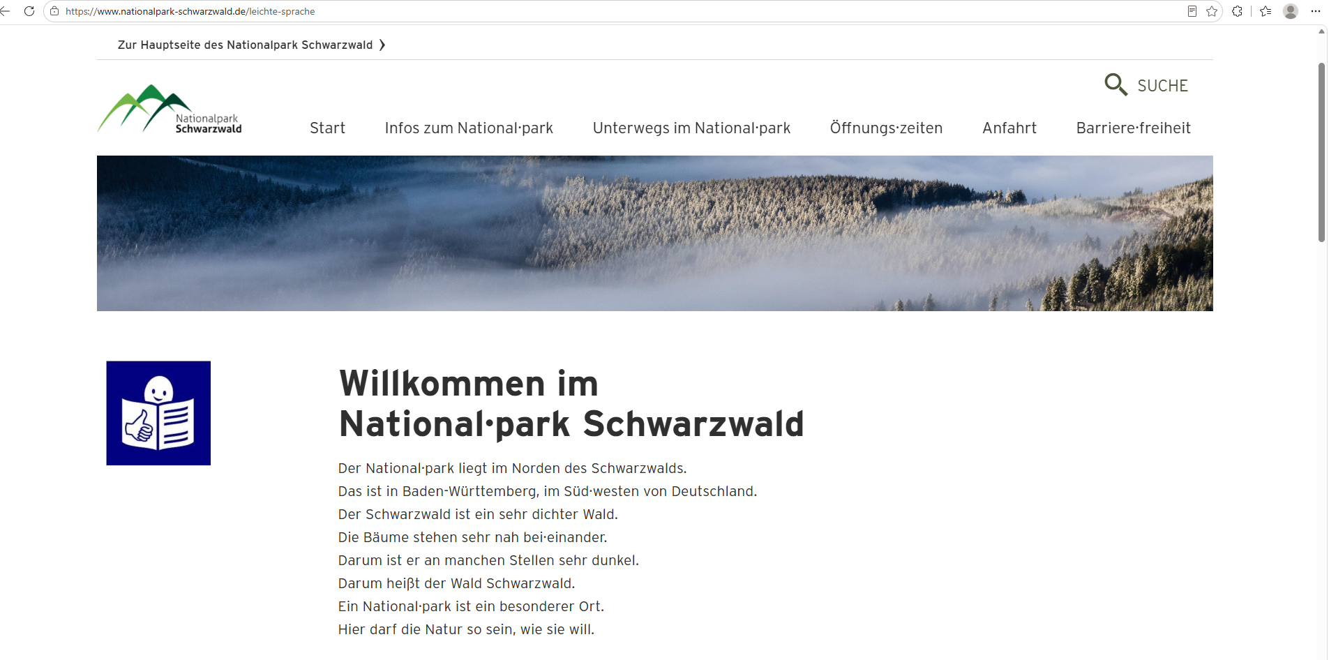 Unterseite "Leichte Sprache" auf der Website des Nationalparks