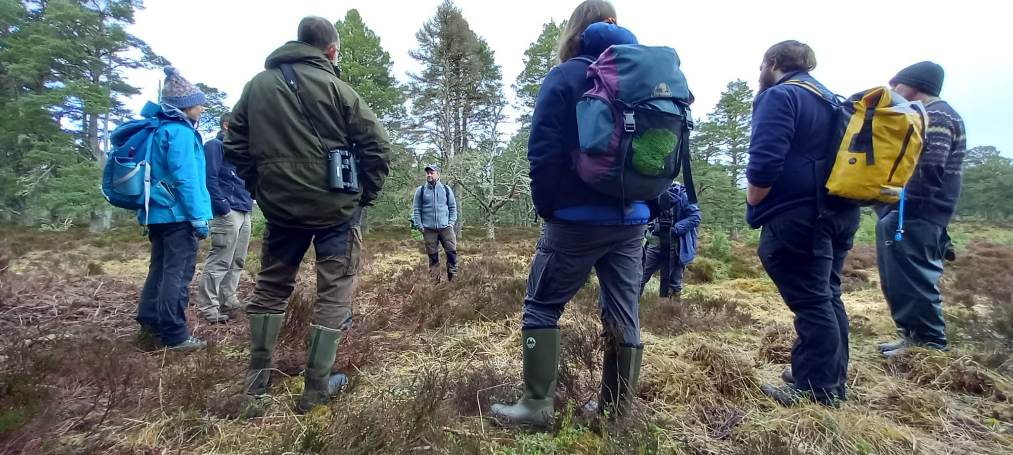 Mehrere Menschen stehen draußen im Kreis und beraten. Foto: Uwe Stoneman