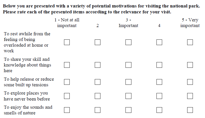 Abb. 2: Auszug aus dem Fragebogen zu Motivationen