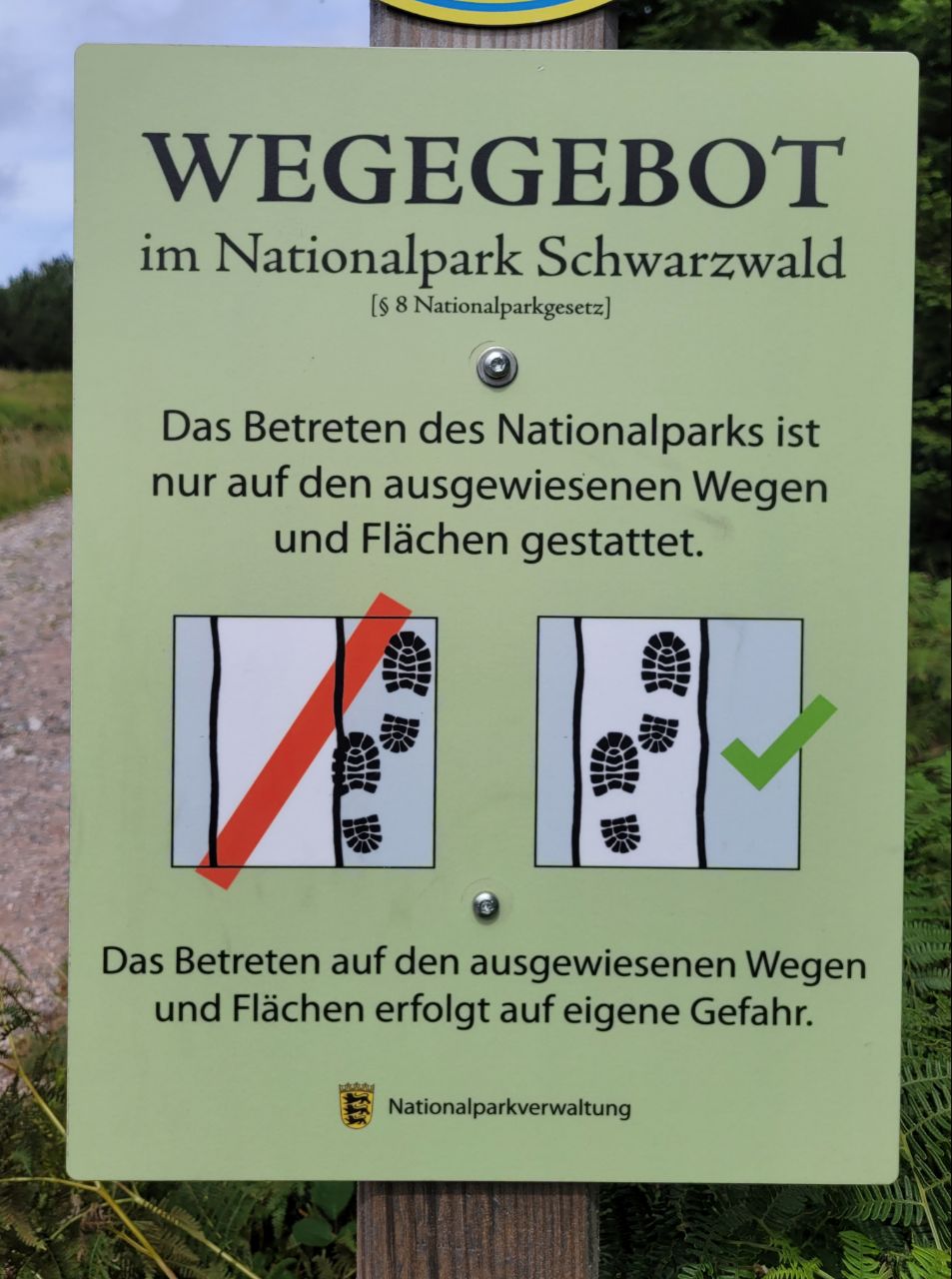 Abbildung 2 zeigt ein Schild, das das Wegegebot im Nationalpark grafisch darstellt.