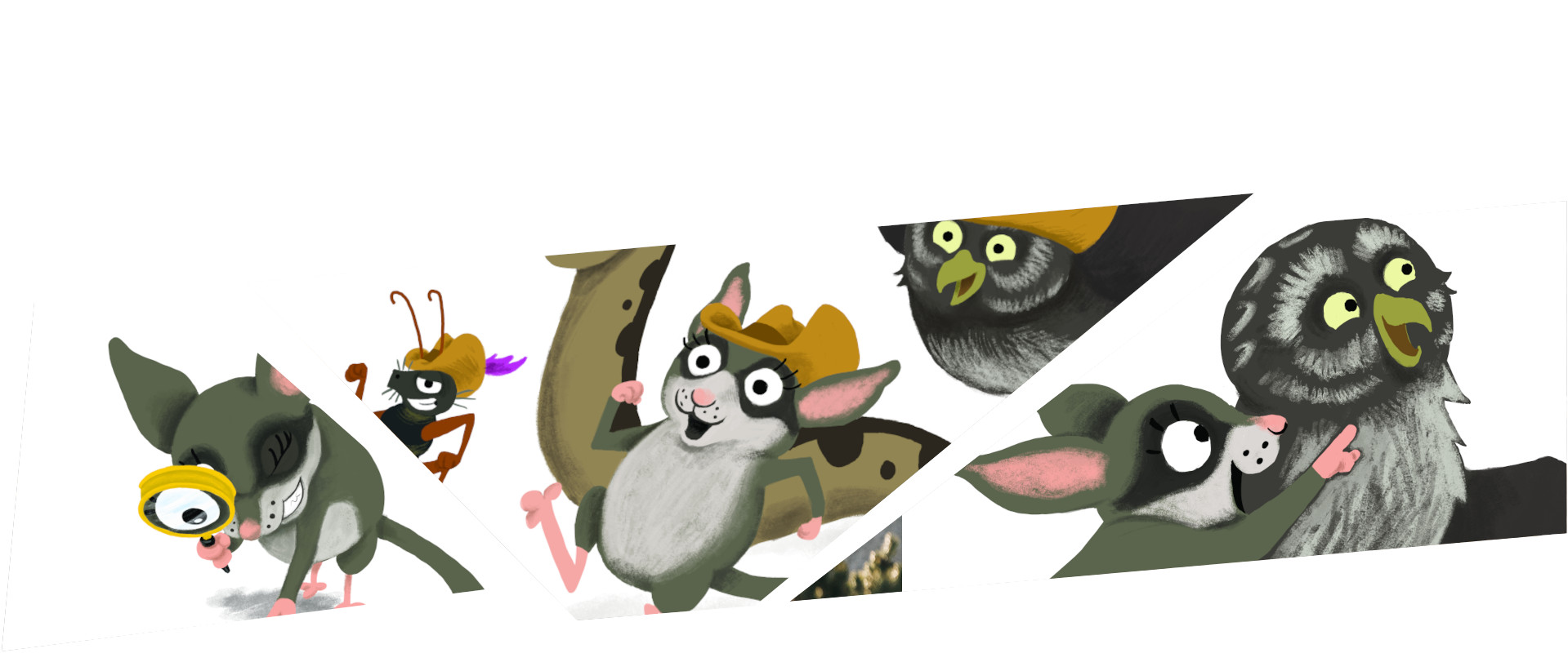 Puzzle-Grafik aus gezeichneten Maskottchen. Grafiken: Julia Ocker